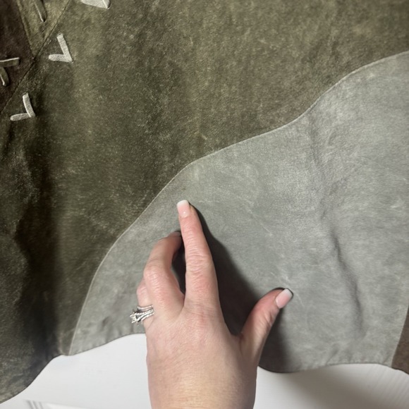 GIORGIO MOBIANI Womens Suede Leather Overcoat 14 Large Green Brown Patchwork Vtg - Picture 6 of 10